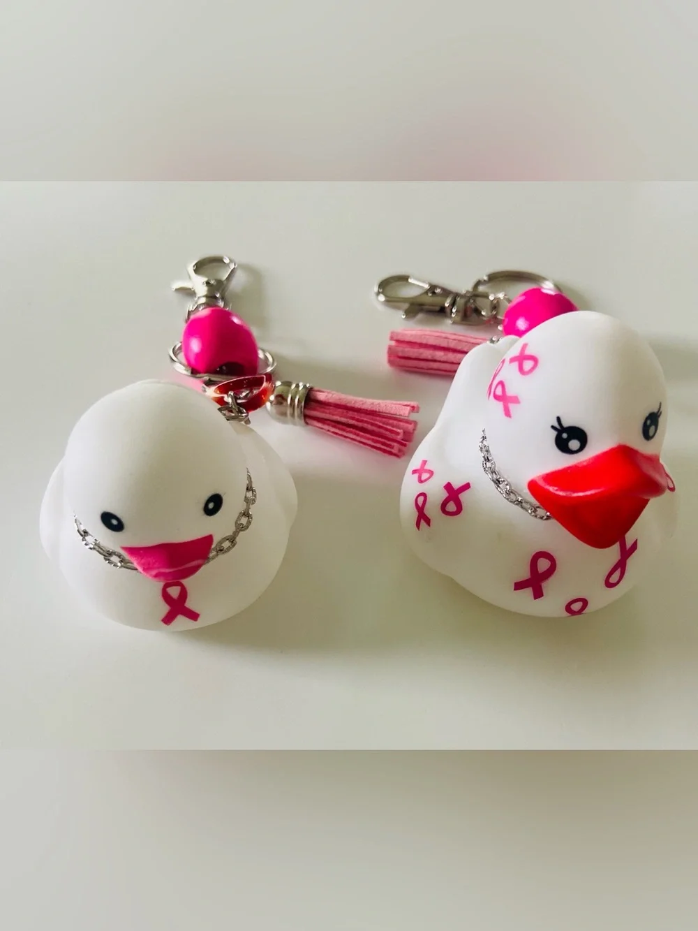 Set of 2 Breast Cancer Awareness duck bag clips/keychain-Handmade-New